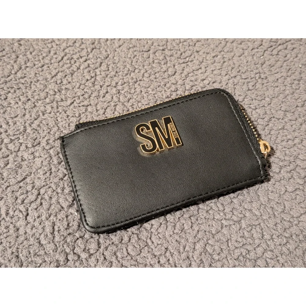 Steve Madden Card Holder / Wallet, Zip Around Coin Purse - Black & Gold
